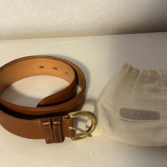 Coach Brown Leather Belt with Gold Buckle